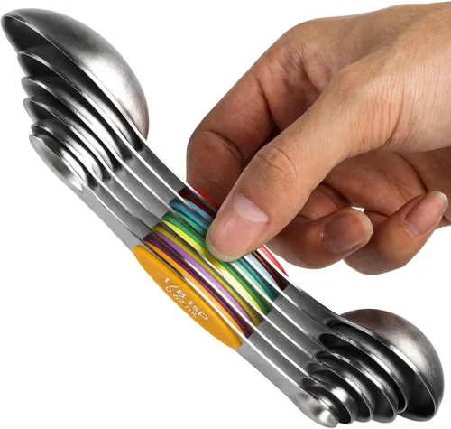 Juego de cucharas medidoras magnéticas de acero inoxidable apilables de doble cara, cucharaditas y cucharadas para medir ingredientes secos y Color 6