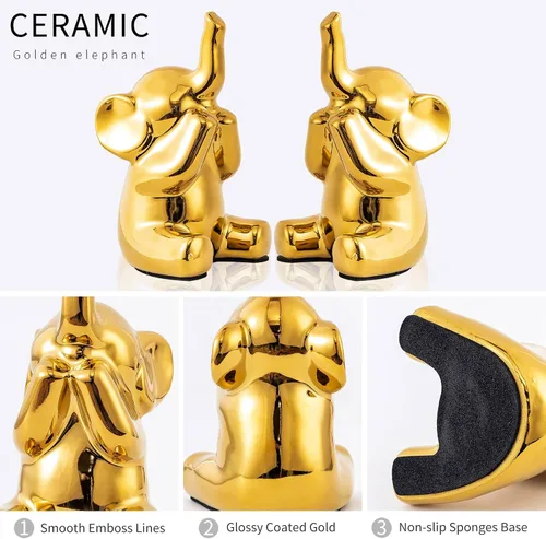 Miniatura 4 de SURE YUESI Pareja amorosa de pequeñas estatuas de elefantes dorados, decoración del hogar de estilo moderno boho, figuritas decorativas para sala