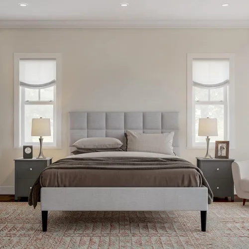 Miniatura 2 de Lavish Home Mesas auxiliares con cajones, juego de 2 mesas de sofá o de noche con pomos plateados, mesita de noche de madera tradicional o par