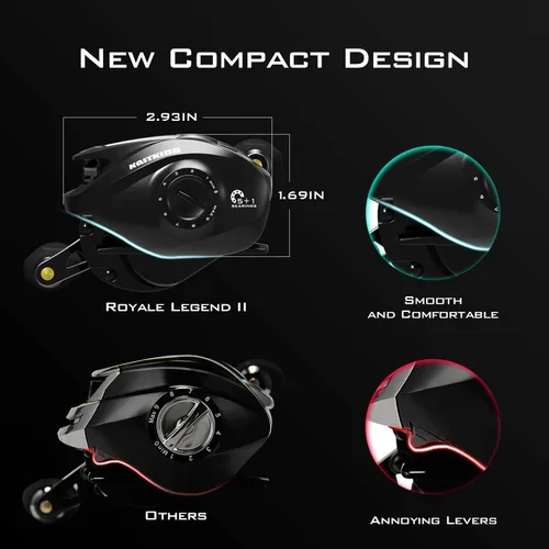 Miniatura 6 de Carretes de pesca Baitcasting KastKing Royale Legend II, nuevo diseño compacto de carrete baitcaster de pesca, arrastre de fibra de carbono de 17.64