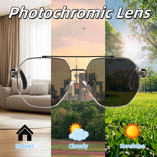 Miniatura 7 de Gafas inteligentes con Bluetooth 5.4 Gafas de sol polarizadas para lectura Lente fotocromática Bluetooth con control de voz táctil