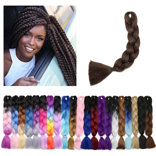 Miniatura 113 de Benehair Extensiones de cabello trenzado ombré de 24 pulgadas, 1 paquete de extensiones de cabello trenzado jumbo de alta temperatura, cabello