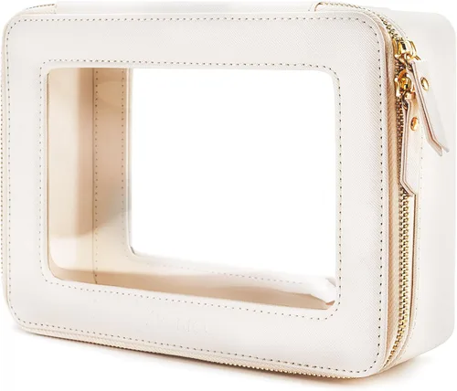 Miniatura 59 de Aveniee Organizador de bolsa de maquillaje transparente, bolsa de aseo de viaje para mujer, bolsa de cosméticos impermeable con cremalleras, Rosa