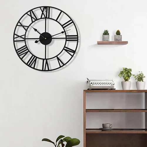 Miniatura 7 de Reloj de pared de metal industrial europeo grande, números romanos retro, movimiento de cuarzo silencioso para sala de estar, cocina, decoración