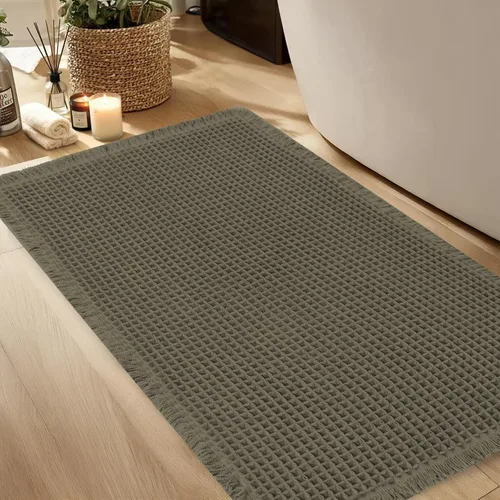 Miniatura 16 de Hiasan Tapete de baño de punto gofre, súper absorbente, antideslizante, con borlas, lavable a máquina, tapete con parte trasera de goma ultra suave