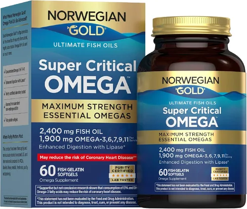 Renew Life Norwegian Gold - Aceite de pescado para adultos, omega súper crítico, suplemento de aceite de pescado omega-3, sin gluten ni lácteos, 60