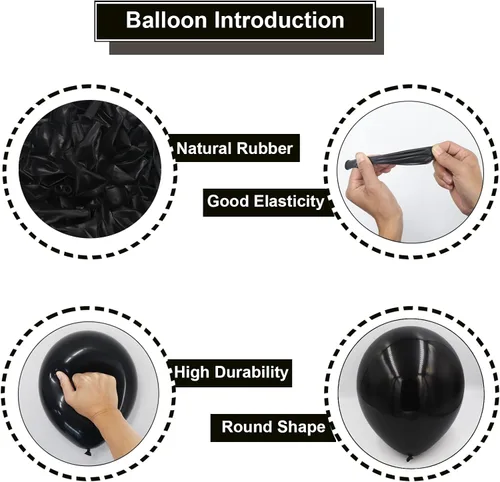Miniatura 3 de Kit de arco de globos negros, 129 piezas de diferentes tamaños 18, 12, 10, 5 pulgadas, kit de guirnalda de globos negros para graduación, Halloween