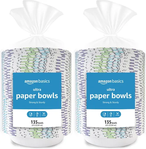 Miniatura 8 de Amazon Basics - Cuencos de papel ultra desechables, 20 onzas, aptos para microondas, a prueba de remojo, fuertes y resistentes, color blanco, 50