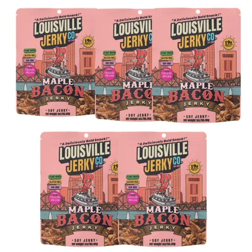 Louisville Vegan Jerky – tocino de arce, vegetariano y vegano, Jerky, 21 g/0.74 oz de proteína de soja sin OMG, ingredientes sin gluten