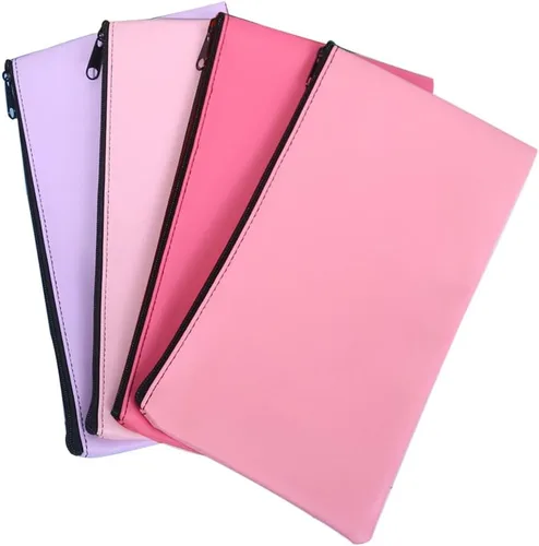 Bolsas bancarias con cremallera, paquete de 4 bolsas de dinero de piel sintética para efectivo y monedas, sobres bancarios con cremallera (4 colores