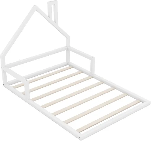 Miniatura 6 de Harper & Bright Designs Cama de suelo de tamaño matrimonial con cabecera en forma de casa, marco de cama Montessori, cama de plataforma, cama