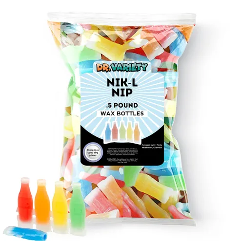 Nik L Nips - Botella de cera para bebés, 0.5 libras a granel, nostálgico de los años 90, caramelo de cera para pezones Dr. Variety