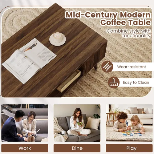 Miniatura 7 de Giantex Mesa auxiliar moderna de mediados de siglo, mesa central rectangular de 42 pulgadas con 2 estantes de almacenamiento y compartimento