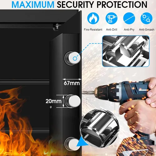Miniatura 5 de Caja fuerte grande de 5.2 pies cúbicos para el hogar, resistente al fuego, caja de seguridad ignífuga para el hogar con teclado programable, llaves