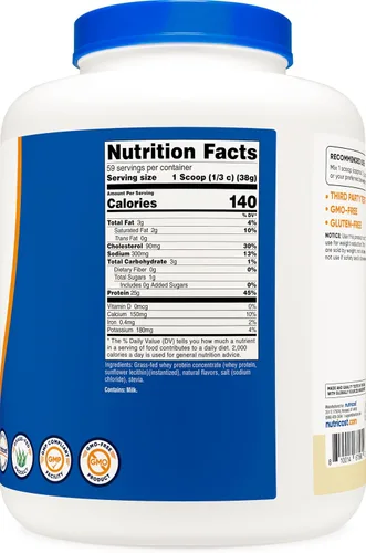 Miniatura 5 de Nutricost Concentrado de proteína de suero alimentado con pasto (vainilla) 5 libras, sin desnaturalizar, sin OMG, sin gluten, sabores naturales