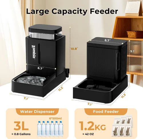 Miniatura 2 de ZOMISIA Alimentador de gravedad para gatos y dispensador de agua, alimentador automático 2 en 1 para gatos con rotación de 180 grados, 2