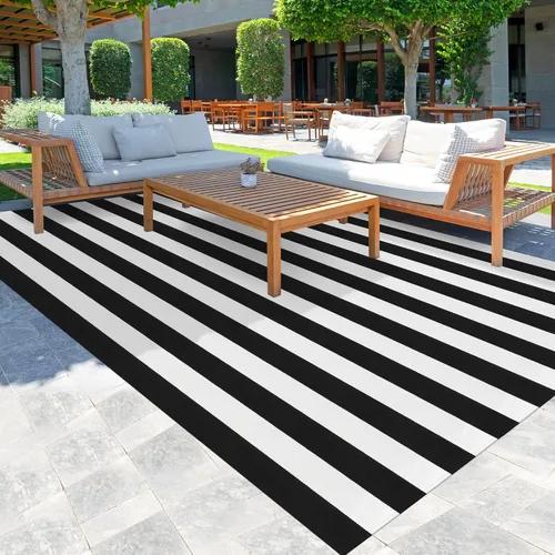 Miniatura 20 de Alfombra de Exterior de Cuadros Buffalo 2x3 pies, Alfombra Tejida de Algodón Negro y Blanco Roto, Tapetes para Puerta de Porche Frontal, Alfombra