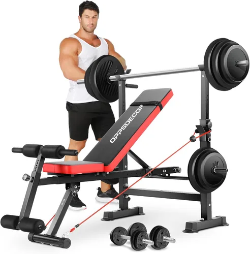 OPPSDECOR 600lbs 6 in 1 Weight Bench Set with Squat Rack Foldable Bench Press with Removable Foot Catch Adjustable Workout Bench for Home Gym