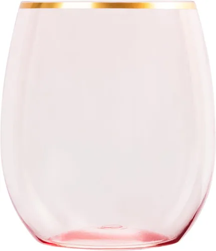 Miniatura 3 de PLASTICPRO Paquete de 6 Copas de Vino de Plástico Rosa con Borde Dorado Sin Tallo Desechables de 12 oz Sin BPA Irrompibles Vasos de Plástico Copas