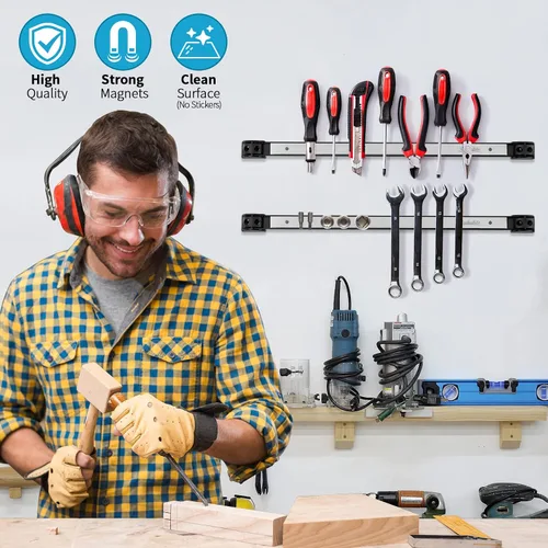 Miniatura 2 de 6 Piezas Tiras Magnéticas de Soporte de Herramientas de 18", Barra Magnética de Herramienta de Superficie de Acero Inoxidable, Estante Organizador