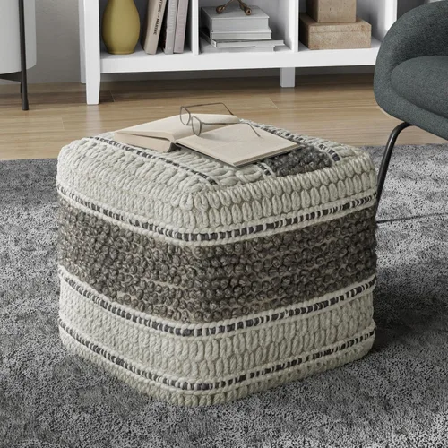 Miniatura 2 de SIMPLIHOME Grady Puf cuadrado – 18 pulgadas de ancho x 14 pulgadas de alto lana y algodón tejido a mano otomano en tono tierra, reposapiés Tono