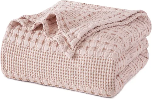 Miniatura 13 de PHF - Manta tejida de punto gofre 100% algodón, suave, ligera, transpirable, acogedora, de verano, para sofá y cama, tejida, estética, decoración