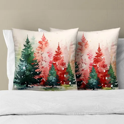 Miniatura 6 de Fundas de cojín de árboles de Navidad, 2 piezas, fundas de cojín de acuarela roja y verde decorativas de 20x20 pulgadas, fundas de cojín de algodón