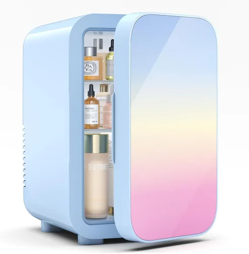 BEICHEN Mini nevera pequeña de 6 litros/8 latas para dormitorio, automóvil, oficina y dormitorio, AC100-120 V/CC 12 V, enfriador termoeléctrico