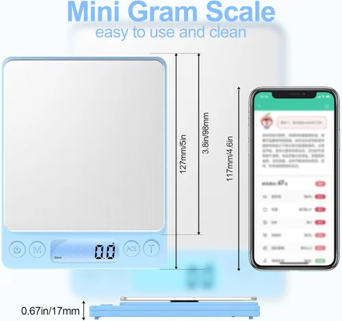 Miniatura 4 de Báscula digital de alimentos para onzas y gramos, YONCON 3000g/0.1g de precisión, báscula de cocina multifuncional para cocinar, hornear