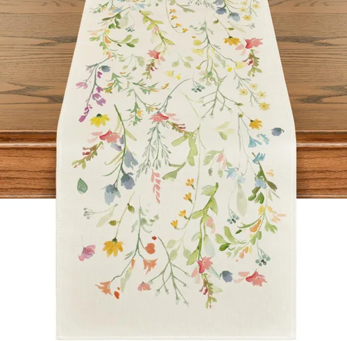 Artoid Mode Camino de mesa de primavera con flores silvestres, decoración de mesa de comedor de cocina floral de verano de temporada para decoración