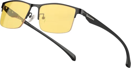 SKYOAK Gafas de lectura bifocales de visión nocturna premium para hombres, lentes ligeros TR90, metal en las patillas, media montura, antirreflejos,