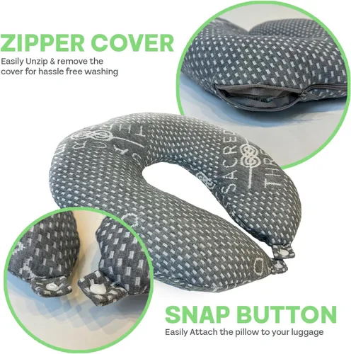 Miniatura 2 de Sacred Thread Rayón derivado de bambú almohada de viaje para el cuello para aviones, espuma viscoelástica para avión, diseño ergonómico, almohada