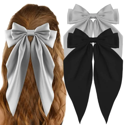 Miniatura 22 de ATODEN Lazos de Cabello de Satén Sedoso 2 Piezas Lazos Grandes para el Cabello para Mujeres Cintas para el Cabello de Cola Larga Extragrandes Lazo