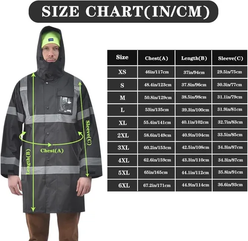 Miniatura 5 de A-SAFETY Chaqueta de lluvia de alta visibilidad, gabardina y chaqueta de lluvia de seguridad RIVER OTTER Petos de lluvia ANSI Clase 3 Negro