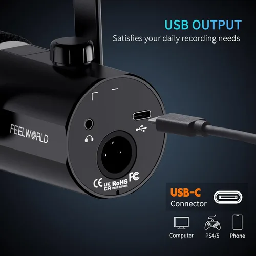 Miniatura 4 de FEELWORLD PM1 XLR Micrófono dinámico USB con soporte de escritorio, regalos para grabación de podcasts, PC, juegos de computadora, transmisión