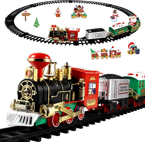 Toyvian Juego de tren de Navidad Festivo Modelo de tren con pilas Mini luces y sonido, kits ferroviarios Motor de locomotora de vapor, luces y