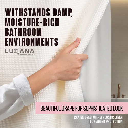 Miniatura 5 de LUXANA Cortina blanca crema de 72 x 72 pulgadas, juego de cortinas de ducha con 12 ganchos, juego de cortinas de baño neutras con cortina de ducha