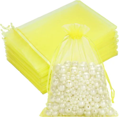 Miniatura 13 de G2PLUS - 25 bolsas de organza doradas de 5 x 7 pulgadas, bolsas de malla transparente para joyería, bolsas de regalo de organza con cordón