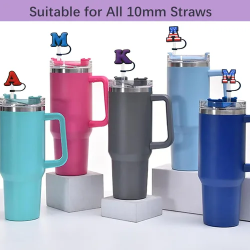 Miniatura 3 de Haundry Paquete de 4 fundas de popote para vaso Stanley, reutilizable, de 0.394 pulgadas con 2 piezas de dije de letra inicial, accesorios para copa