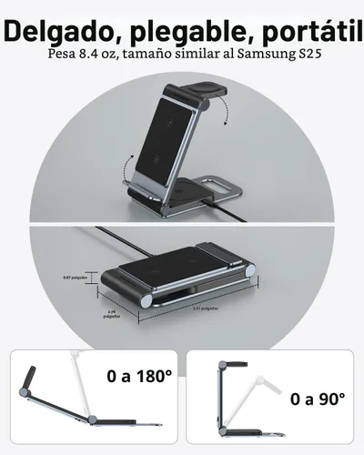 Miniatura 5 de Cargador inalámbrico para Samsung Estación de carga inalámbrica 3 en 1 Soporte de cargador inalámbrico plegable para Samsung S25 Ultra S24 S23 S22 Z