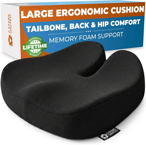 Miniatura 12 de 5 STARS UNITED Cojín de asiento para aliviar el dolor de coxis – Cojín grande de espuma viscoelástica para recuperación de coxis, cadera, ciática