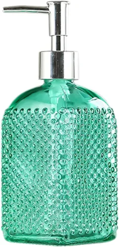Miniatura 13 de Sizikato Botella dispensadora de jabón de vidrio con superficie con cuentas, 16 oz Rojo