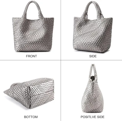 Miniatura 6 de Queenoris Bolso tejido para mujer, bolso de mano de cuero vegano grande para verano, playa, viaje, bolso y bolso retro hecho a mano