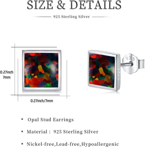 Miniatura 4 de Aretes de ópalo de fuego negro, plata de ley 925, aretes cuadrados negros, joyería de ópalo, regalos de cumpleaños y Navidad para mujeres, Plata