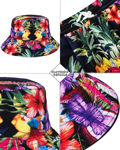 Miniatura 20 de TUNEVUSE Conjunto de camisas y pantalones cortos hawaianos para hombre, 2 piezas, trajes de playa con estampado de flores, traje tropical de verano