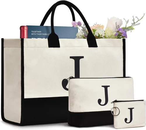 Miniatura 29 de Initial Canvas Tote Bag Birthdays Gift for Women Mom Teacher Friend Bridesmaid,Custom for Wedding Beach Holidays