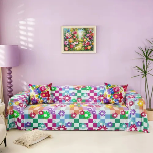 Miniatura 13 de Funda de sofá rústica con diseño bohemio y floral a cuadros de búfalo, lavable, moderna, con diseño geométrico de cuadrícula, antideslizante, funda