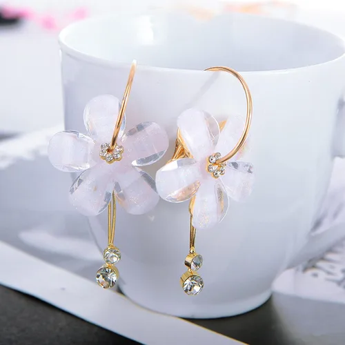 Miniatura 2 de 1 par de aretes colgantes con forma de gota y colgante, aretes colgantes florales con diamantes de imitación para mujeres, adolescentes, niñas