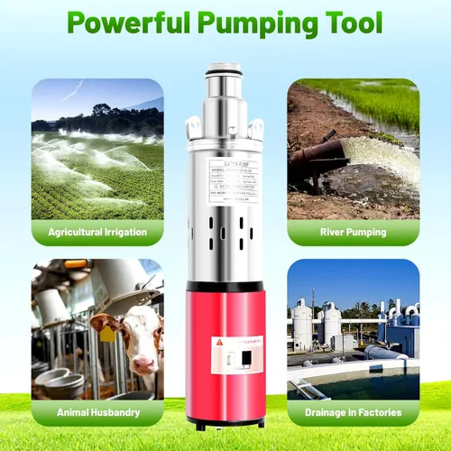 Miniatura 3 de SHZICMY Bomba sumergible de pozo profundo, bomba de agua de acero inoxidable DC 12V 180W, flujo de 396.26 galones/h, elevación de 65.6 pies