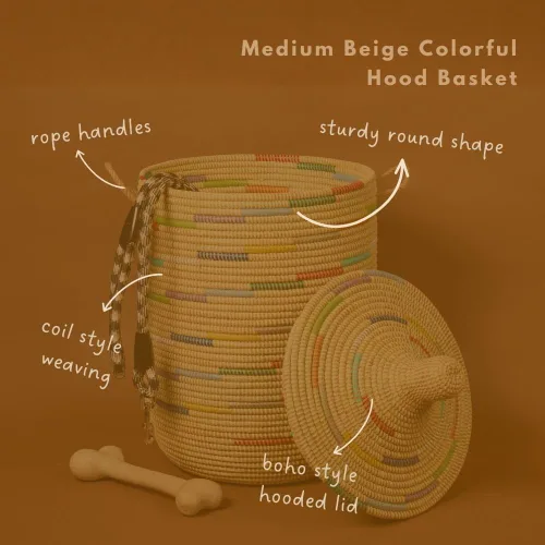 Miniatura 2 de Cesta de almacenamiento, patrón colorido en beige, 15 pulgadas de ancho, 19 pulgadas de alto